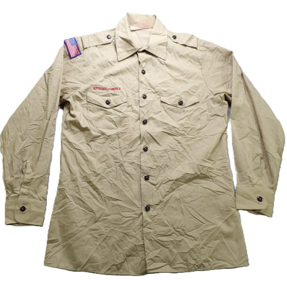 VTG 90s Boy Scouts of America Official Youth Shirt Tan Long Sleeves XL USA Made